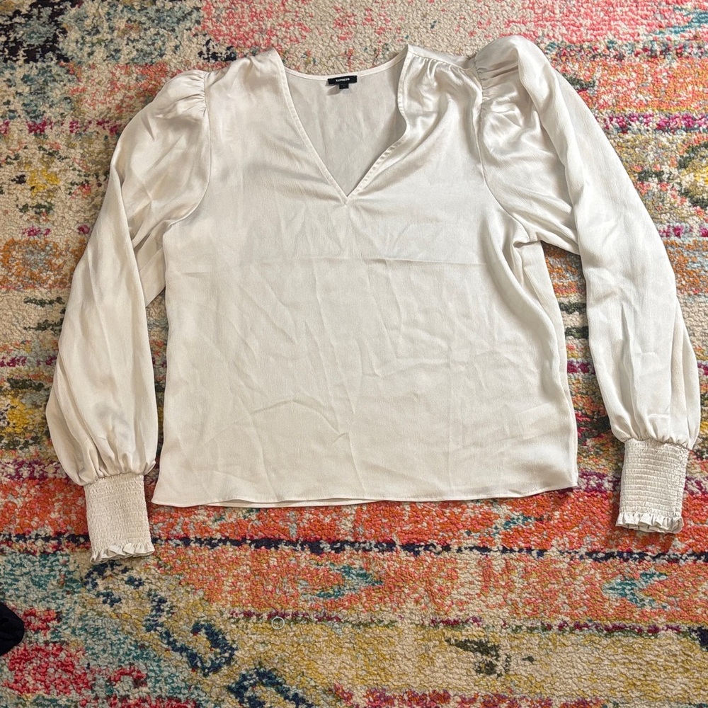 Express Cream Blouse with Puff Sleeves